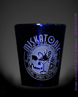 Miskatonic Cocktail Club blue shot glass