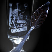 Beautifully etched Absinthe glass emerges from the land of the Pharoahs