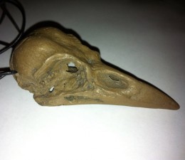 Crow skull pendant, bronze
