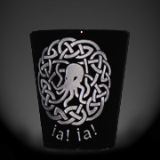 Etched shot glass of inky black, just like the place where Cthulhu waits dreaming