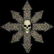 The symbol for Chaos weaved in Celtic knotwork.